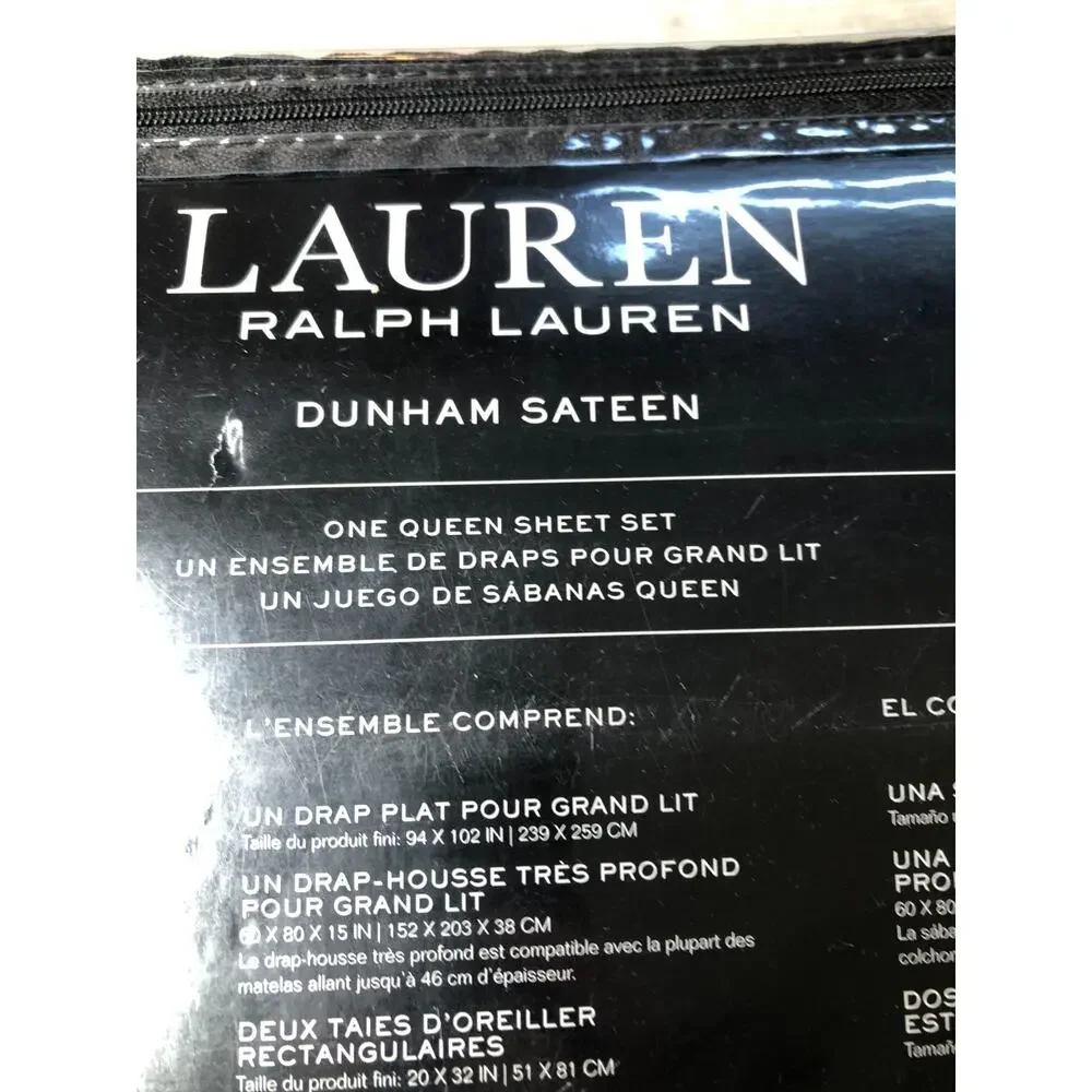 RALPH LAUREN Dunham WHITE QUEEN Cotton SATEEN SHEET Set 4PC